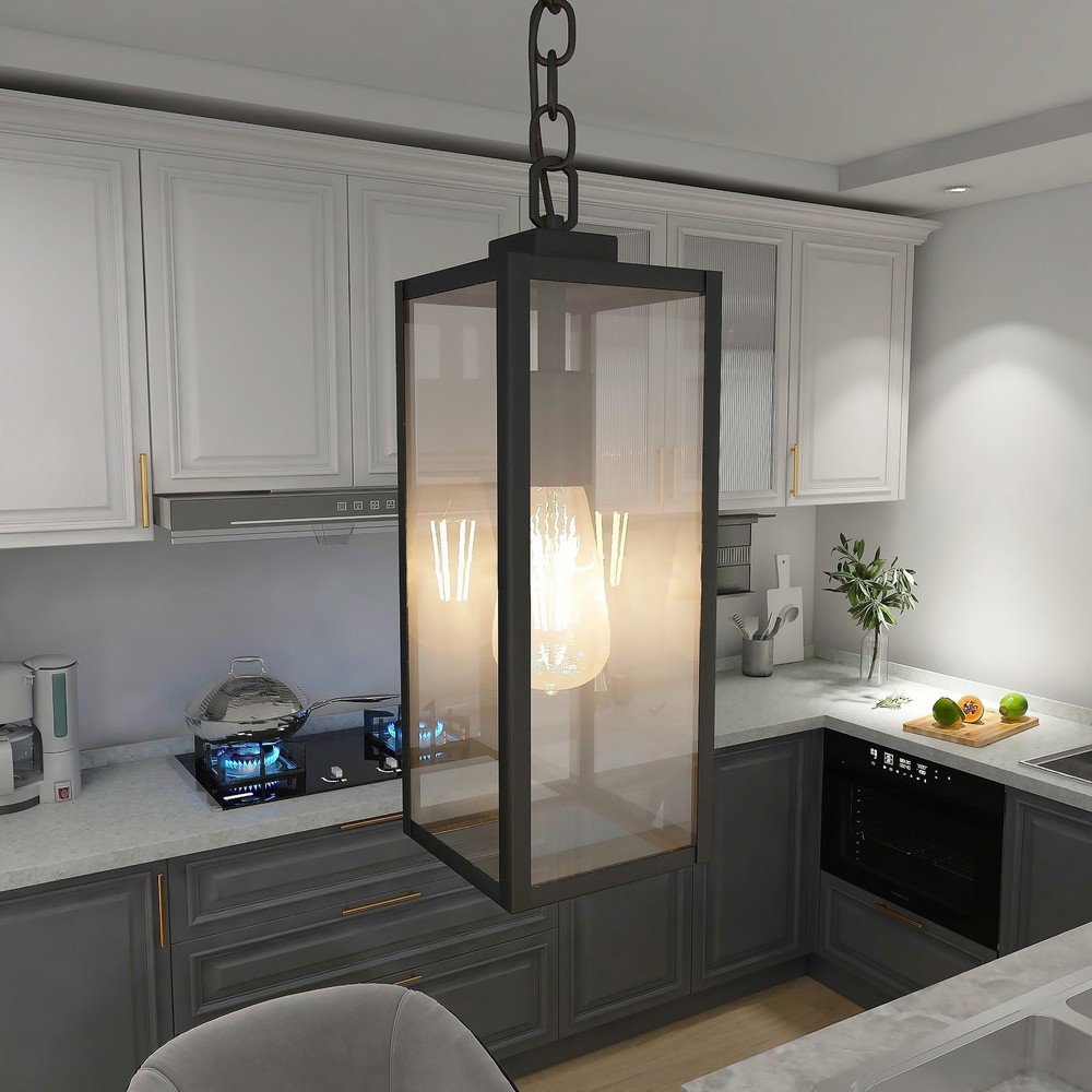 Matte Black Outdoor Pendant Lantern Ceiling Light Fixture