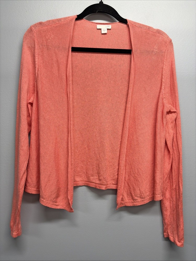 J.Jill Coral Linen/Cotton Blend Open Front Drape Cardigan Sweater - Sz Small
