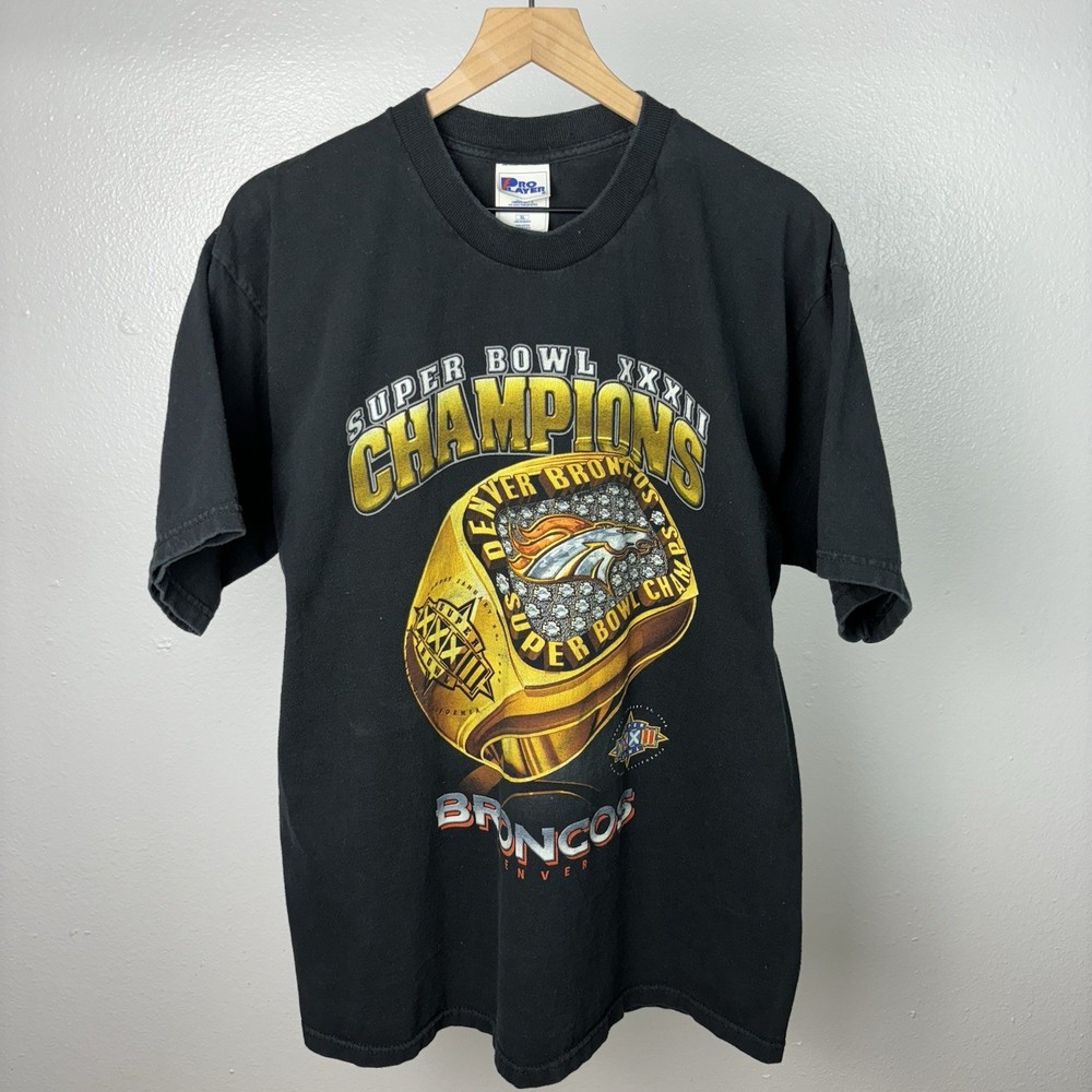 Vintage 90s Denver Broncos Super Bowl Ring T Shirt Made In USA Pro Player XL