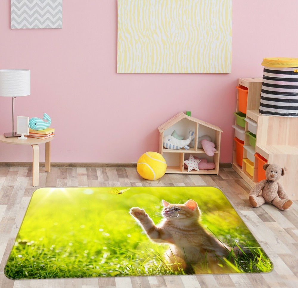 3D Cute Cat Butterfly Non-Slip Rug Elegant Photo Carpet O772