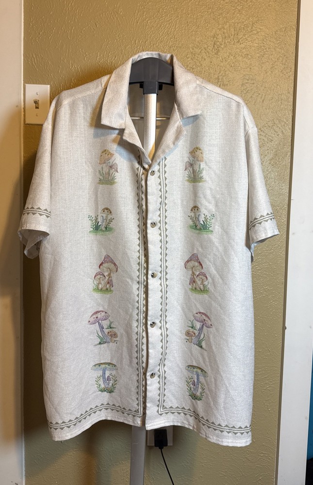 Malibu by Drill Clothing Co. Shirt Button Up Mushroom Themed Men’s Size 2X