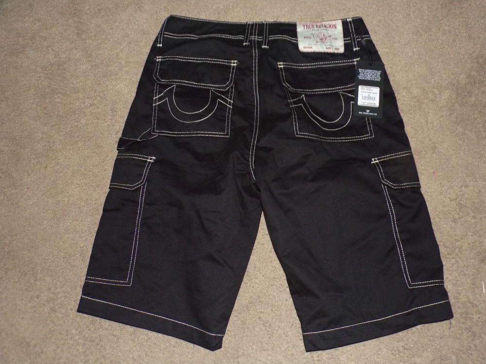 New True Religion Flap Pocket Cargo Utility Men's Black Casual Shorts Sz 30 Nwt