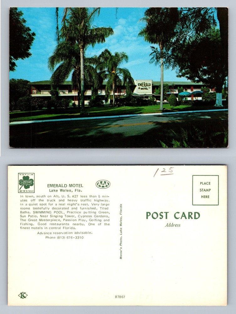 Lake Wales, FL-Florida, Emerald Motel Palm View Old Standard, Vintage Postcard