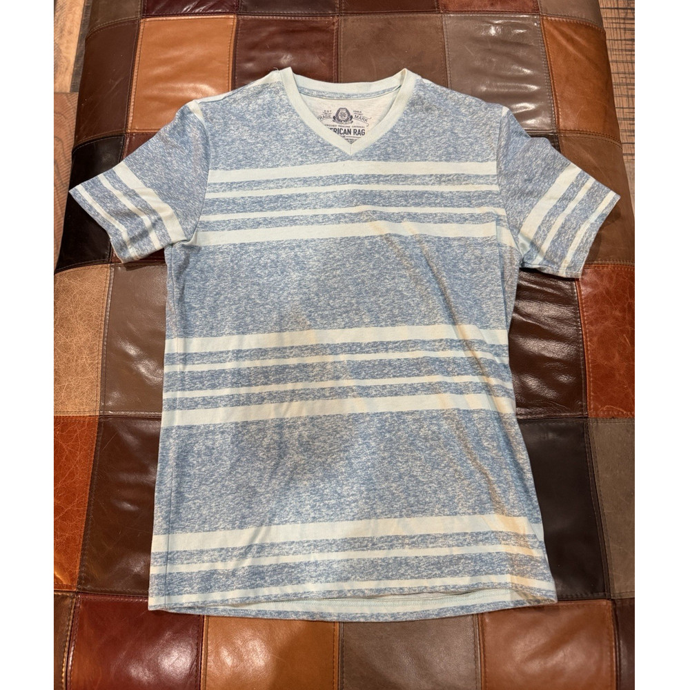 American Rag Cie Men's Blue White Striped V-Neck Short Sleeve T-Shirt Small