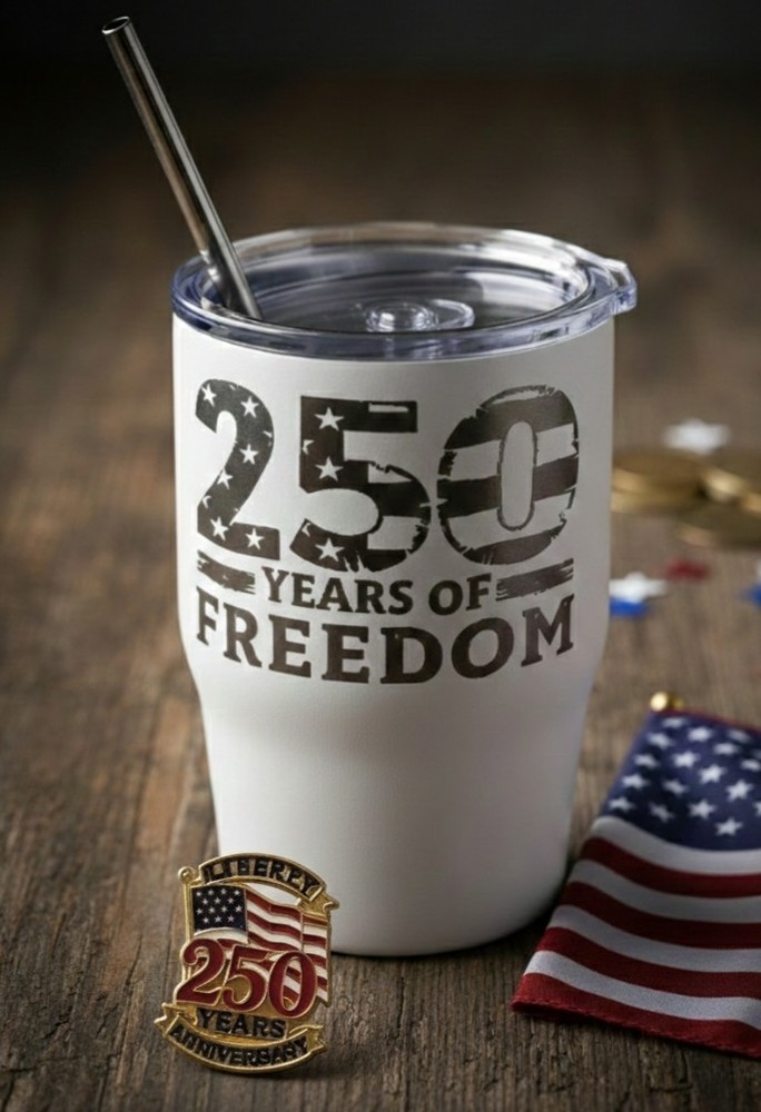 250th Anniversary USA Independence Day Set - Commemorative Tumbler & Lapel Pin