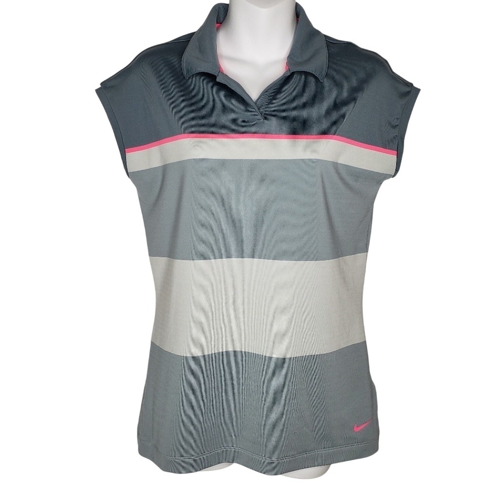 Nike Women's Dri-FIT Golf Polo Gray Pink Striped Medium