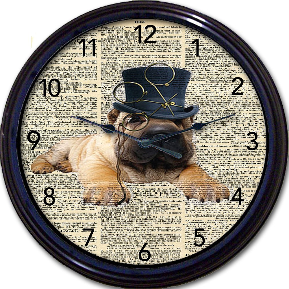 Steampunk Pug Dog Dictionary Wall Clock Victorian Gothic Goth Vintage Monocle