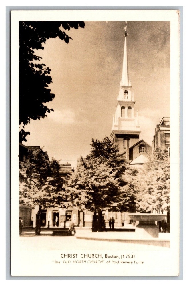 Boston, MA Massachusetts, Christ Church 1723 Exterior Paul Revere RPPC Postcard