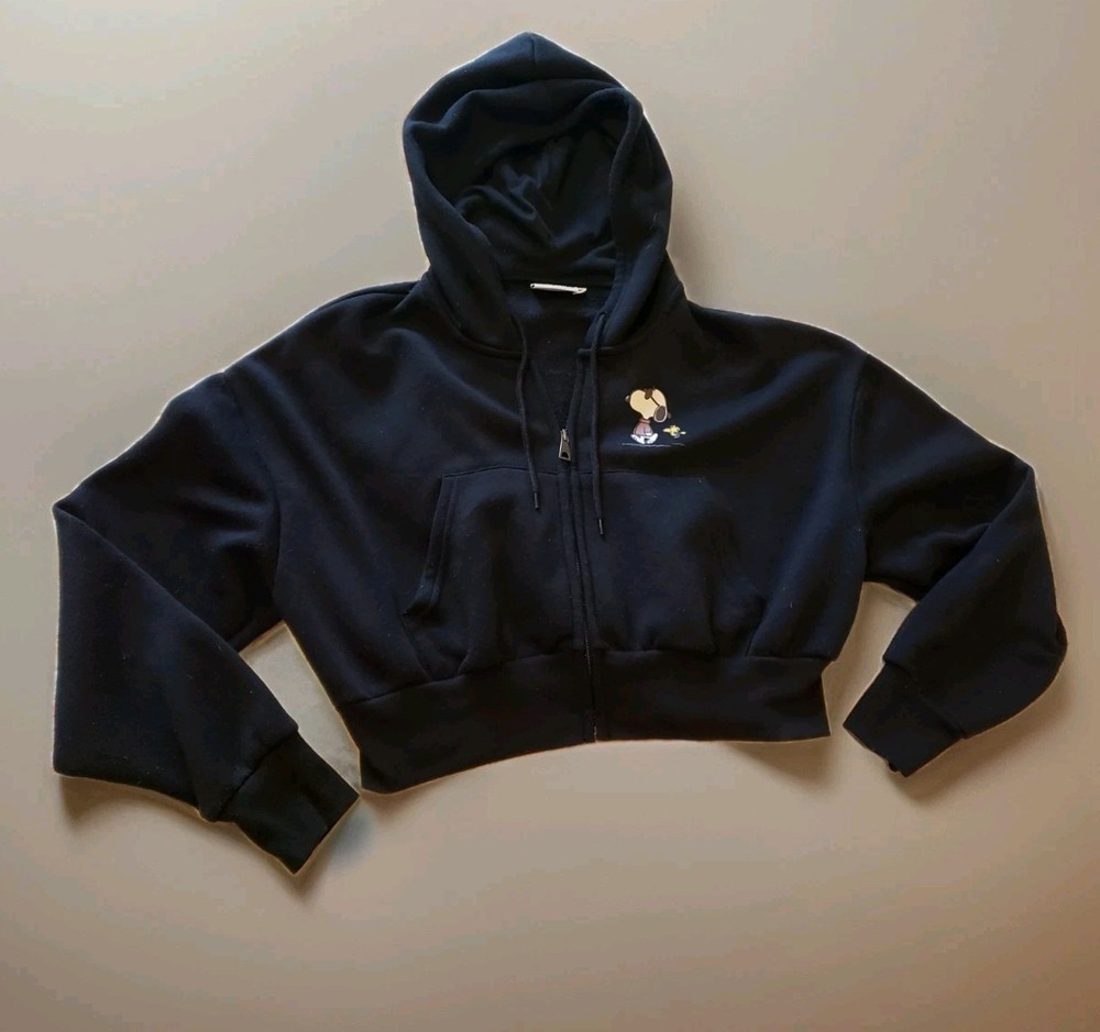 Aeropostale  Peanuts  Snoopy And Woodstock  Hoodie Black Womens Size Medium  EUC