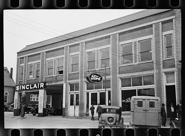 Photo:1930s Sinclair Ford Auto Dealership Gas Station Trucks Street View