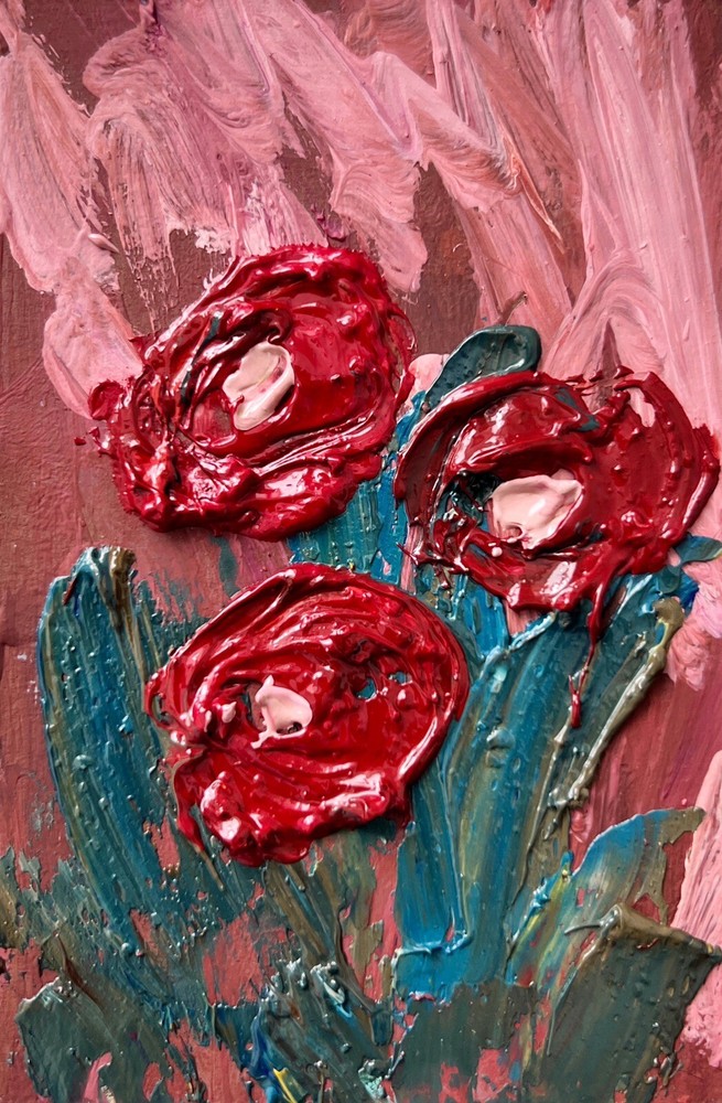 Wine Red Burgundy Flowers Oil Painting Abstract Floral Art Impasto Textured Art