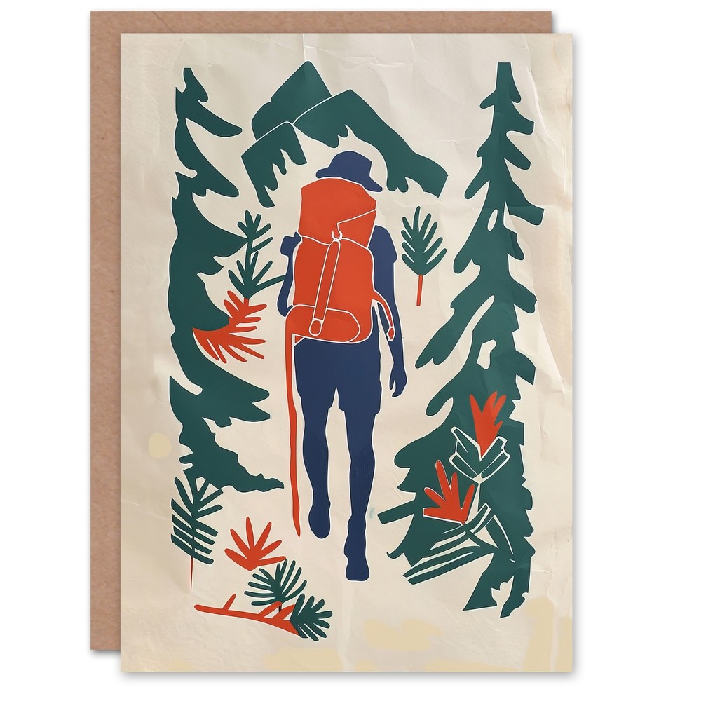 Greeting Card Forest Hiking Green Blue Orange Upcycle Painting Blank Birthday