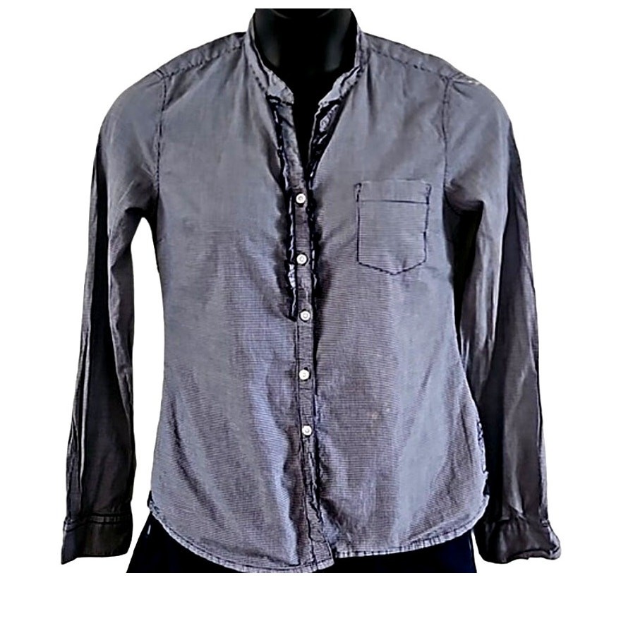 H&M L.O.G.G Blue Plaid Button Up Shirt Women’s Size 12 Long Sleeve Casual Work