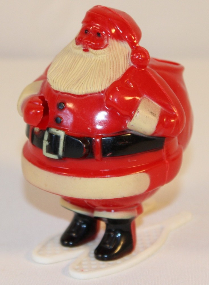 Vintage Rosbro Santa Claus Candy Container Snow Shoe Hard Plastic Christmas