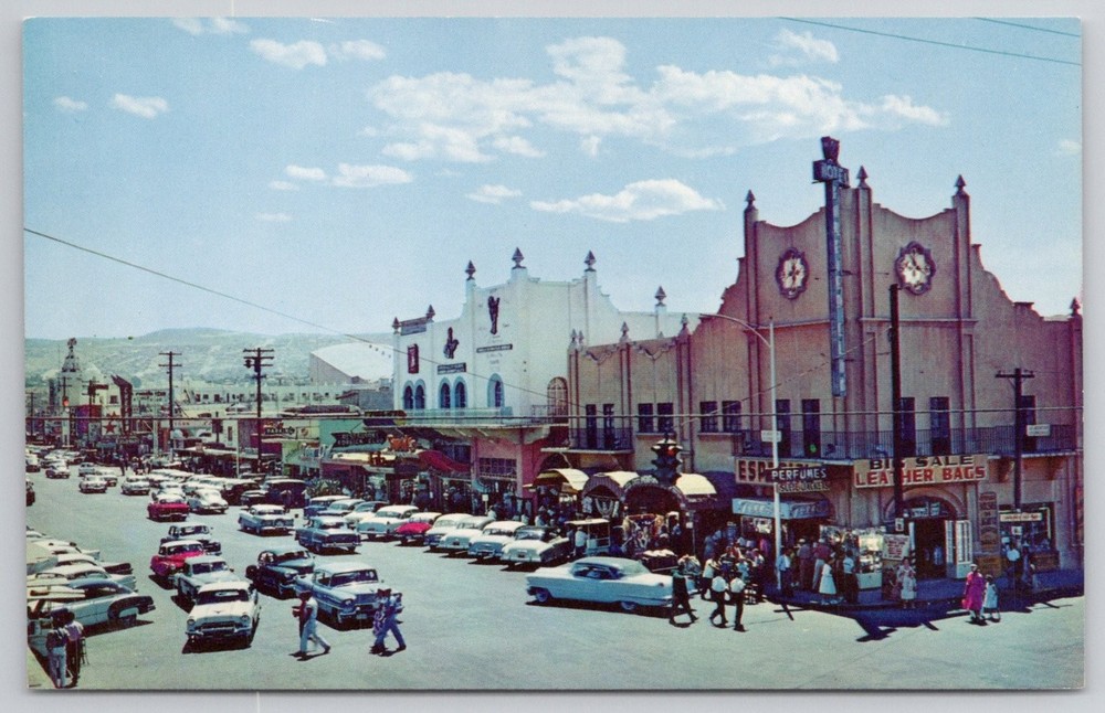 Vintage Tijuana Mexico Avenida Revolucion Postcard 1950s Classic Cars Chrome