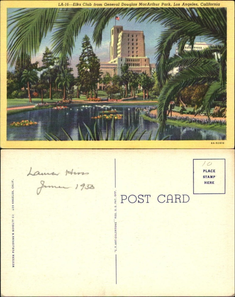 Elks Club from General Douglas MacArthur Park Los Angeles California CA 1930s