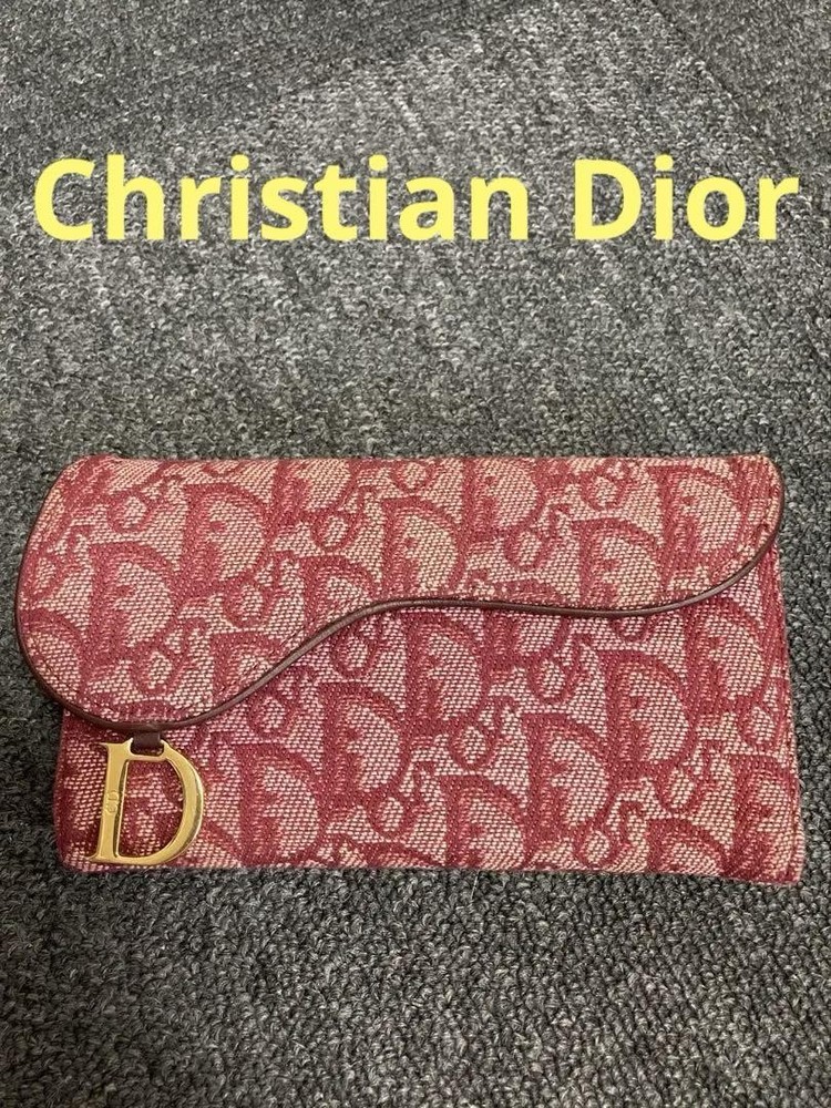Dior Trotter Saddle Wallet Red Trifold Long Card Holder Pre-Owned