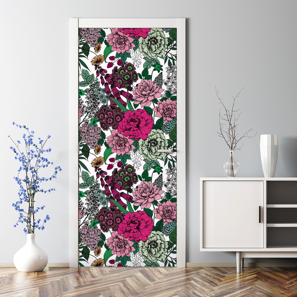 Vintage Flowers Rose Bubble Free Door sticker Self Adhesive Roses Traditional