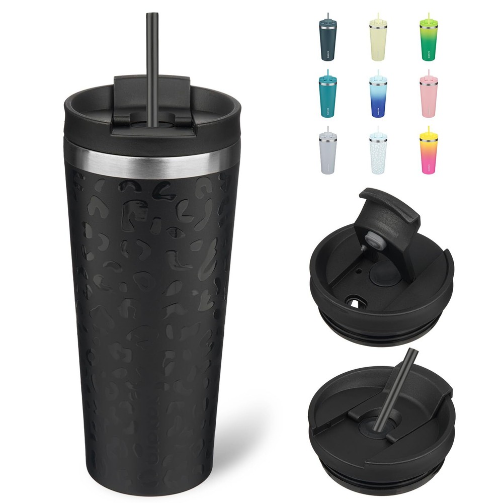 22oz Insulated Tumbler With lid And Straw Stainless Steel Tumblers Travel Cof...