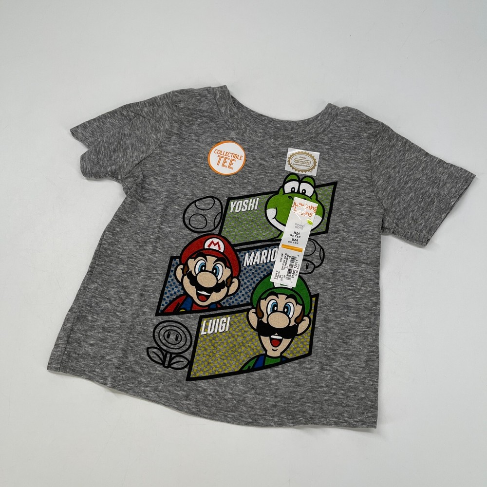Nintendo Mario Luigi Yoshi Grey Graphic T Shirt Infant Boys Size 9M 9 Months NEW