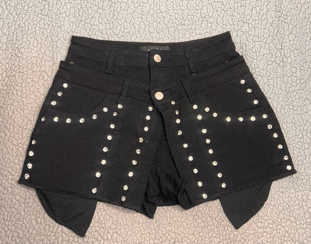 Akira Denim Skort With Pockets Womens Size Small Black With Rhinestones