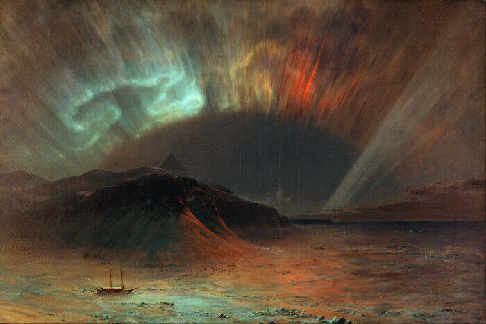 AURORA BOREALIS ARCTIC EXPEDITION 1865 PAINTING BY FREDERIC EDWIN CHURCH REPRO