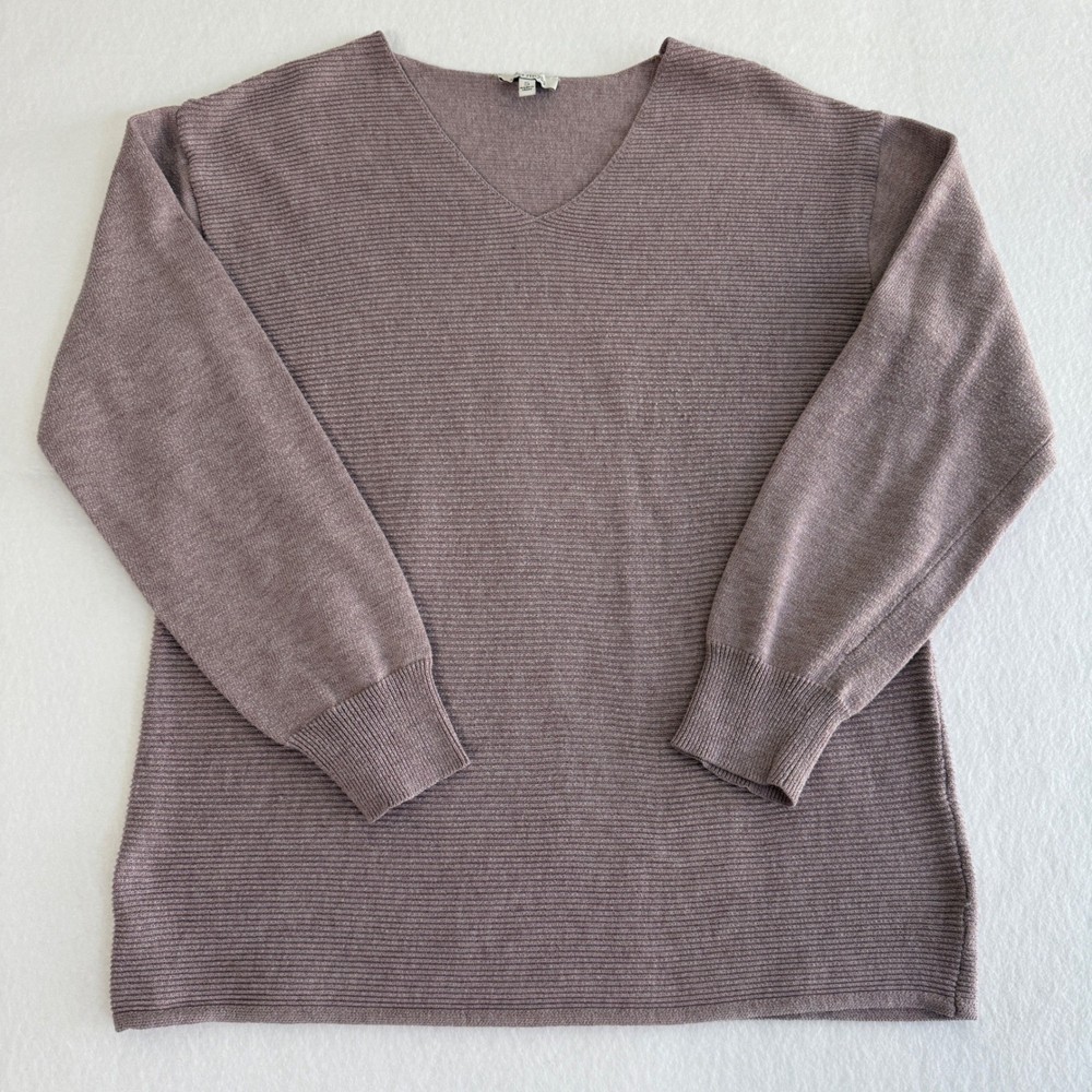 Ella Moss V-Neck Ribbed Knit Sweater Womens Small Mauve Taupe
