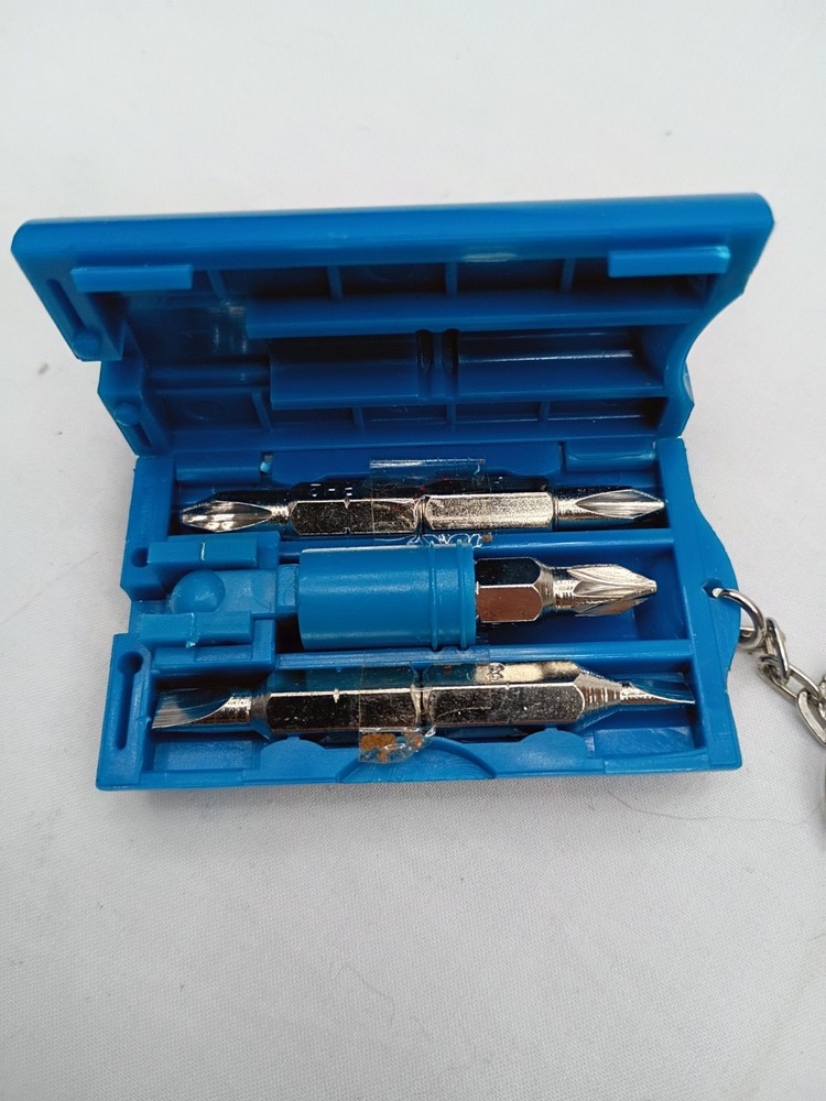 Vintage TOOL BOX Mini-Screwdriver Keychain with 3 Tools in a Hard Plastic Case