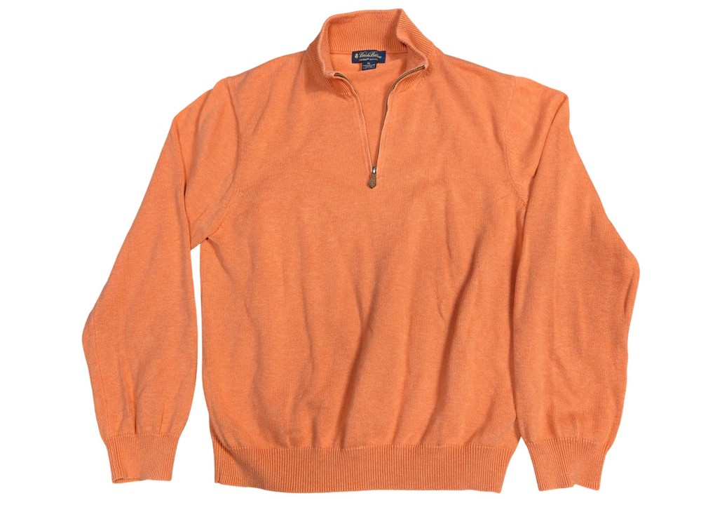 Brooks Brothers Sweater Mens XL Orange Supima Cotton 1/4 Zip Mock Neck Knit