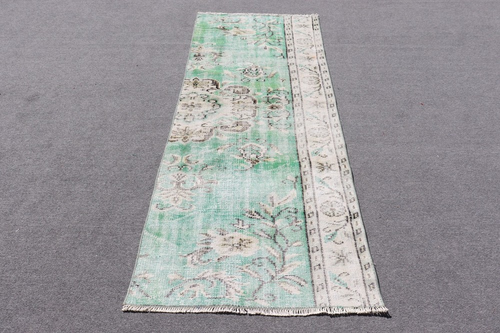 2,9x7,2 ft Vintage Rug, Green Bordered Turkish Rug Wool