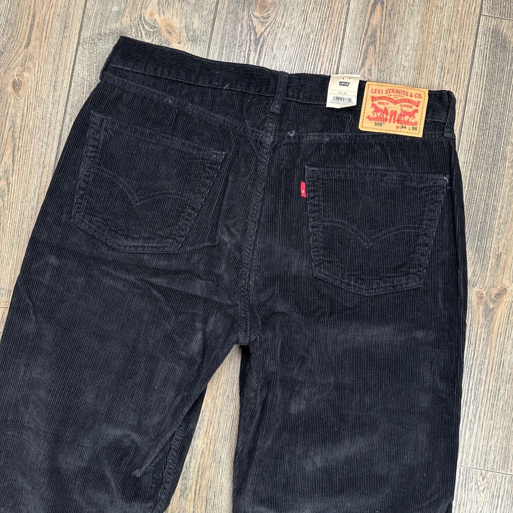 Levis 565 Loose Straight Black Corduroy Pants Mens 34x36 A7221-0056 NEW