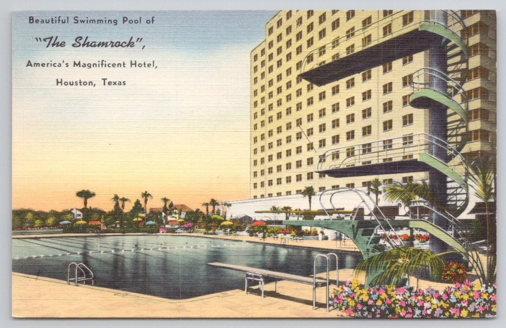 Shamrock Hotel Houston TX Swimming Pool Diving Tower Vintage Postcard