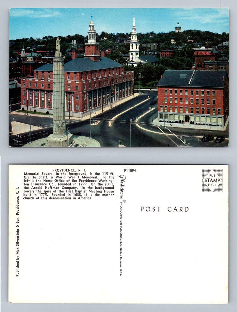 Providence, RI-Rhode Island, Memorial Square WWI Granite Shaft Vintage Postcard