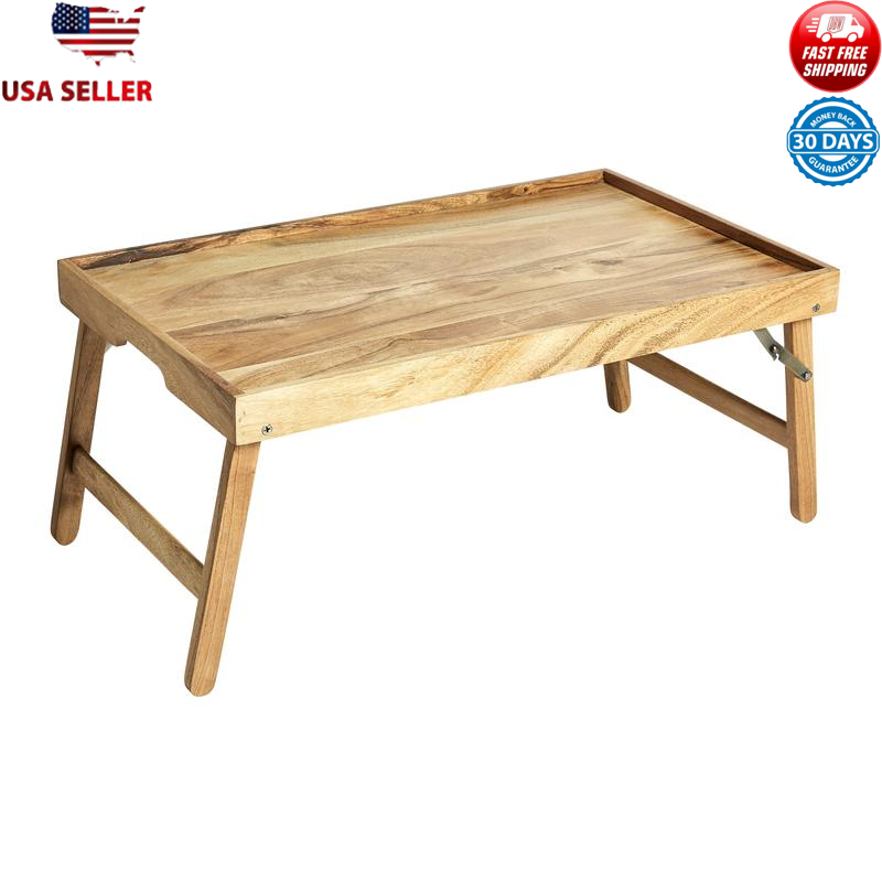 Acacia Wood Bed Tray W/ Stand Moisture Resistant Versatile Use Easy Storage-image