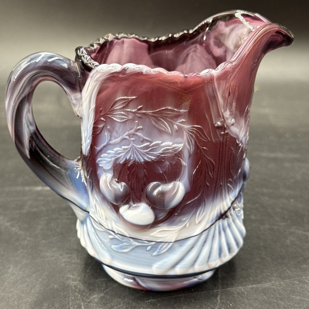 Westmoreland Imperial Slag Glass Amethyst Purple White Swirl Pitcher 5 Inches