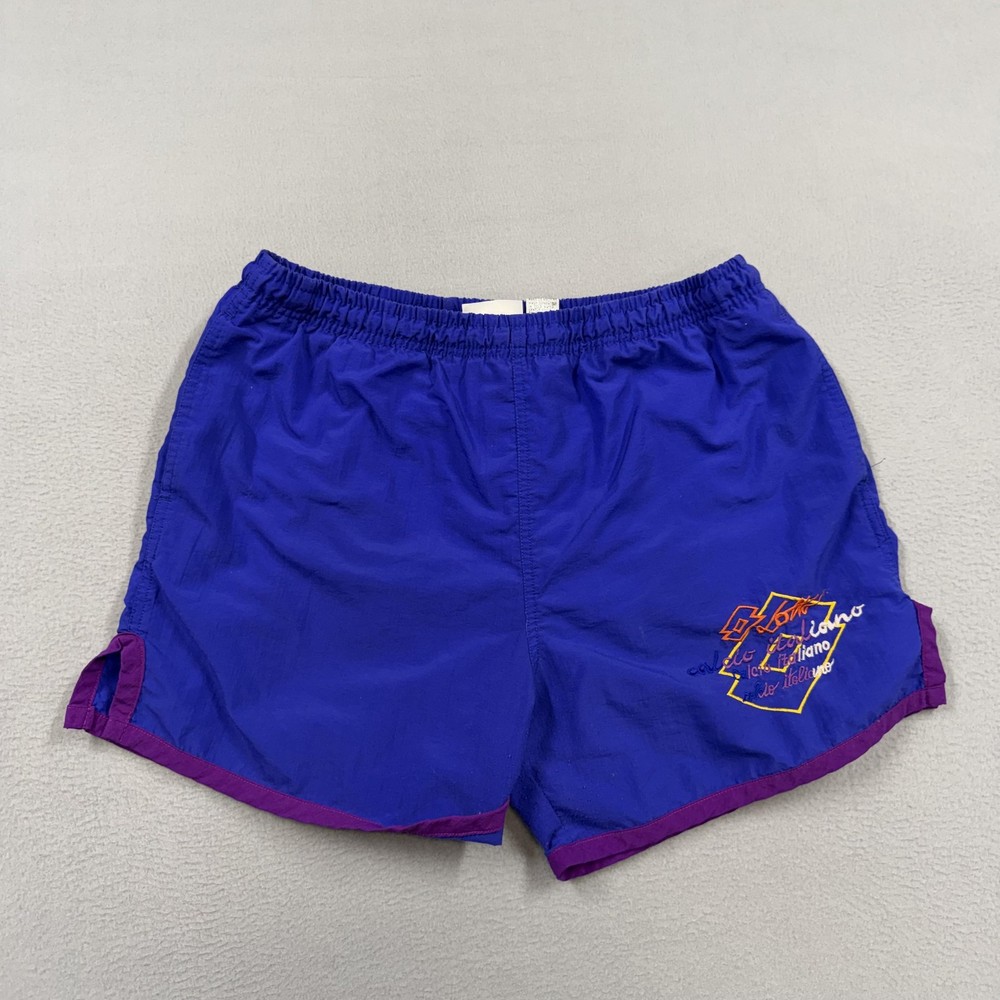 Vintage Lotto Shorts Mens Medium Blue Nylon Lined Running Soccer neon 90s