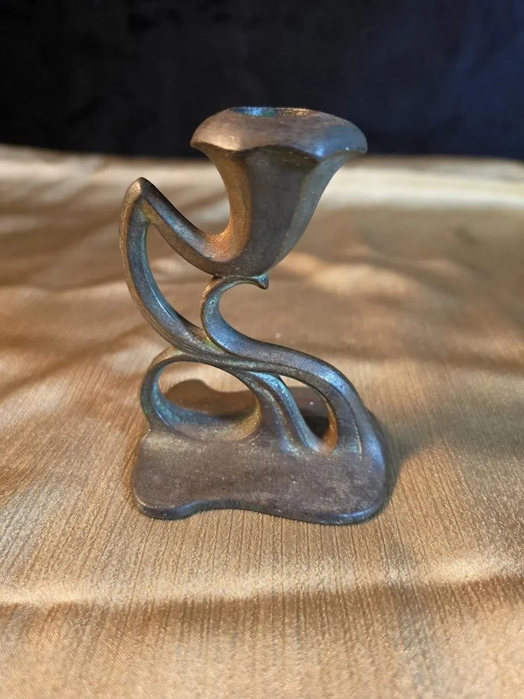Antique Art Nouveau Brass Candle Holder