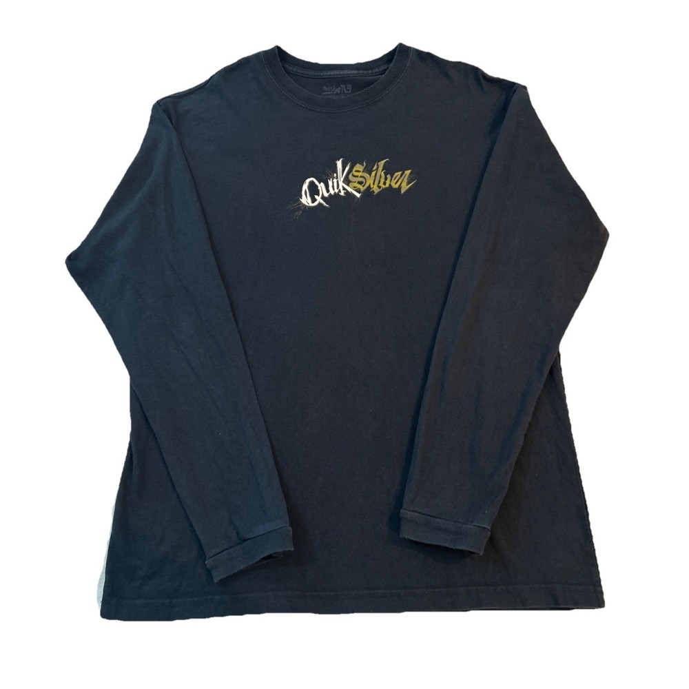 Quiksilver Long Sleeve T-Shirt Mens Large Black Graphic Logo Made in USA