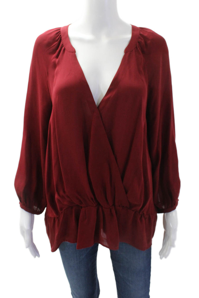 Joie Womens Silk V-Neck Long Sleeve Pullover Blouse Top Burgundy Size MFree Shipping in US $100+ Orders | $6.95 Orders Below