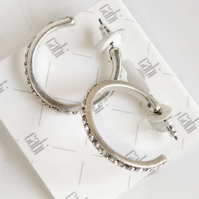 New 32mm Cabi Rhinestone Hoop Earrings Gift Vintage Women Party Holiday Jewelry