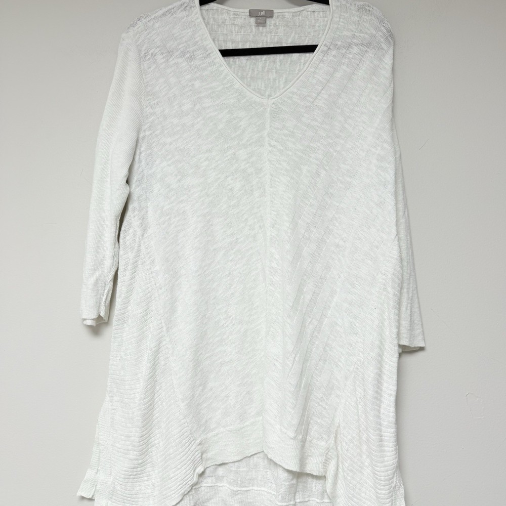 J Jill White Top Linen Cotton Size Large Embroidery Accents Summer Beach