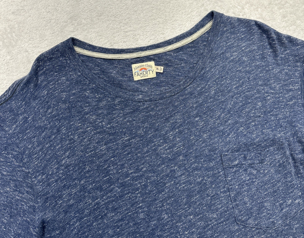 Faherty Brand T Shirt Mens XL Heather Blue Pocket Short Sleeve