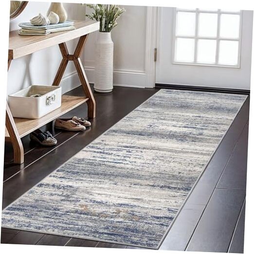 KOZYFLY Blue-Grey Modern Abstract Washable Rug Runner 2x6 for Hallway or Entryway-image