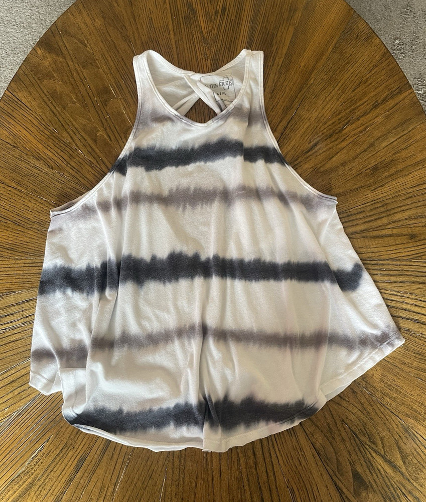 We The Free White Gray Black Tie-Dye Round Neck Racerback Tank Top Size M