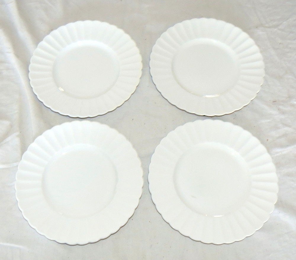 Susie Cooper White Flute Fine English Bone China FOUR 8.1/2 inch Salad Plates