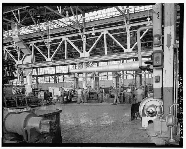 5. View From Southeast Corner Shop Floor, Showing Mill Operation; Eight Men
