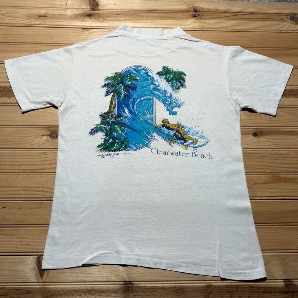 Vintage 80s  Sunset Surf Shop Clearwater Beach Florida Beach Pocket Shirt Medium