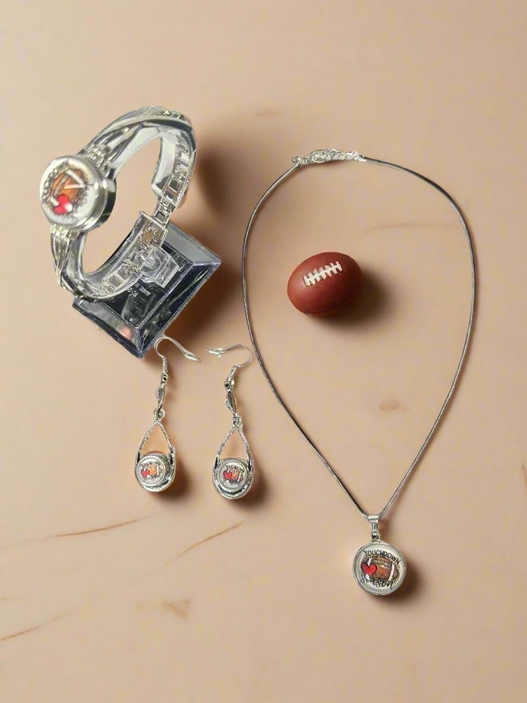 Football Passion Silver Necklace, Bracelet & Earring Snap Button Jewelry Set