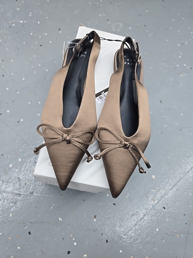 Women’s Camille Satin Slingback Bow Flats - A New Day Taupe 6