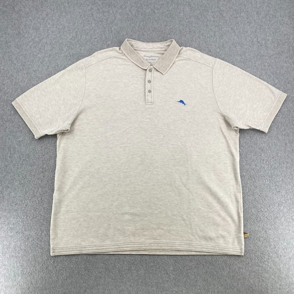 Tommy Bahama Island Zone Shirt Men's 3XL Beige Short Sleeve Classic Marlin Polo